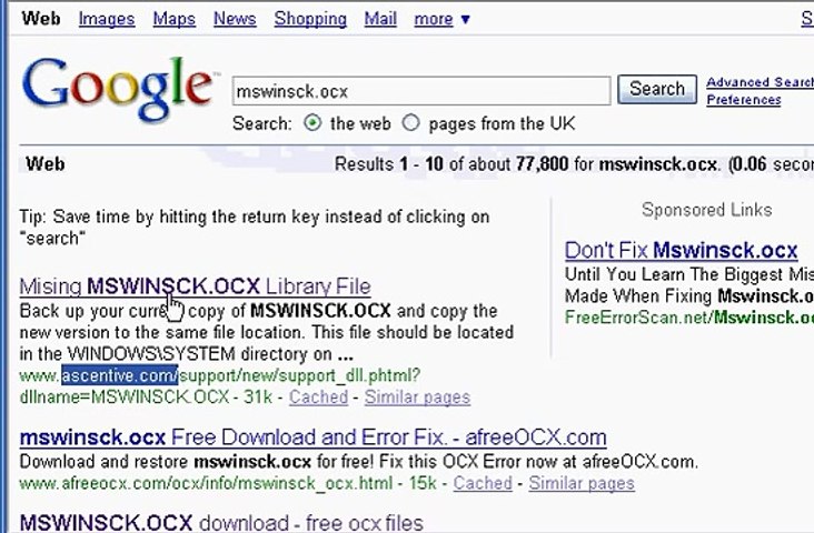 search for missing ocx files